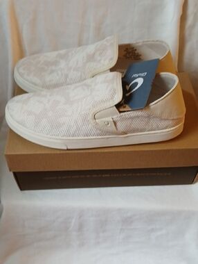 OluKai Women's Slip-On Sneakers in Cream and White